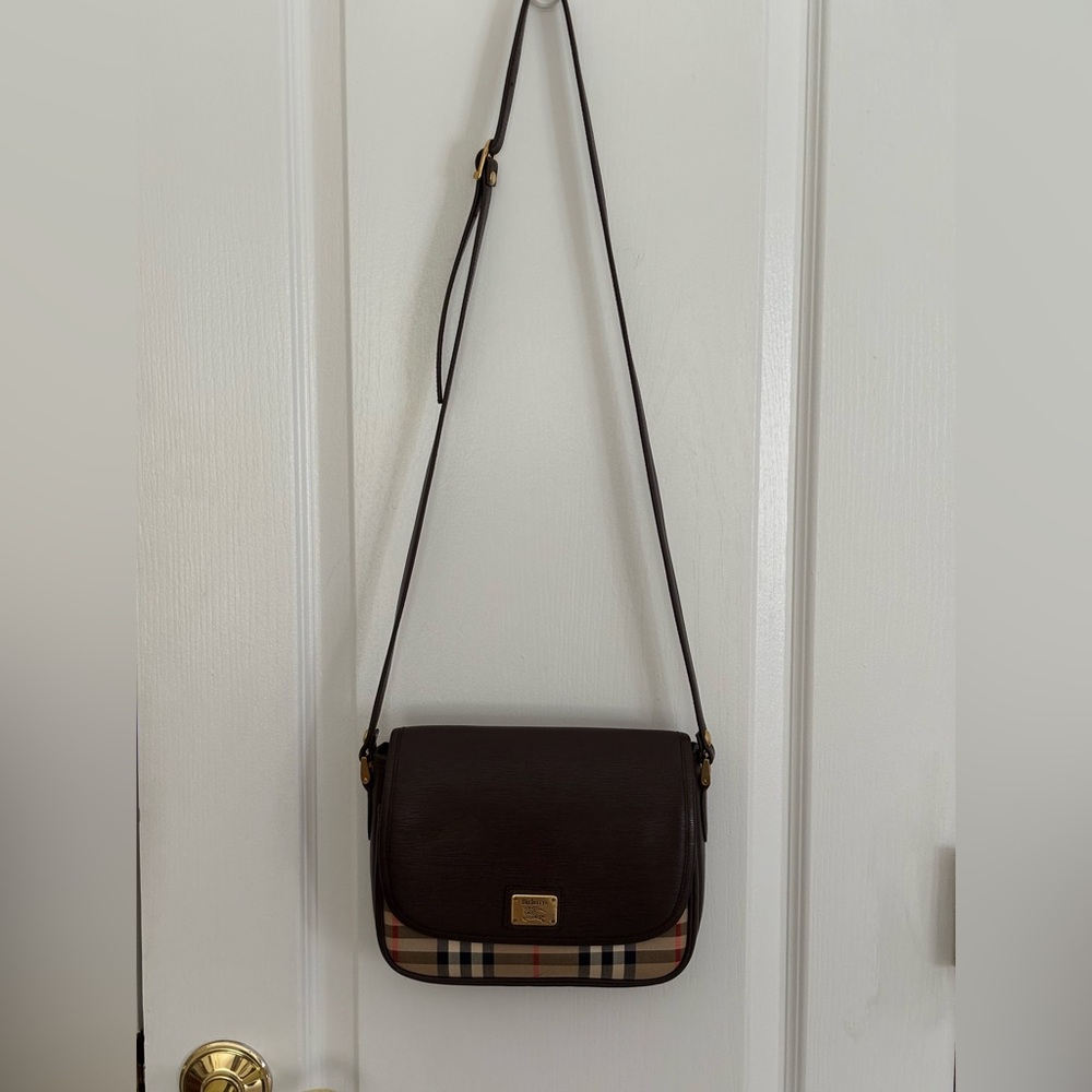 Burberry Nova Check Canvas and Brown Leather Shoulder Bag